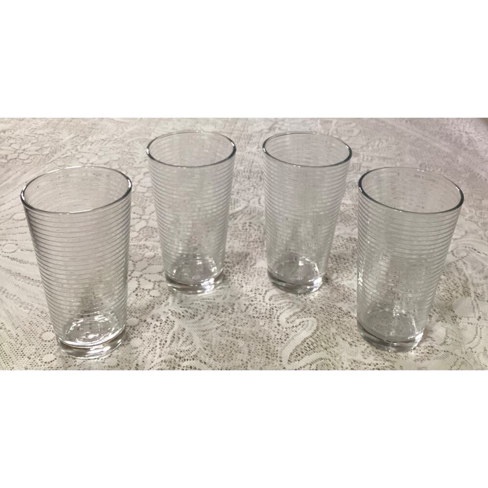 Pasabahce Doro 16 Oz Clear Glass Tumblers/Glasses Horizontal Lines Set Of 4